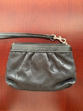 Coach Black Signature Wristlet Clutch with Patent Leather Trim